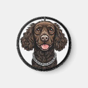 Imã Cachorro Marrom Com uma Corrente e Círculo Decorat