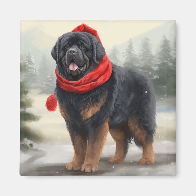 Imã Cachorro Mastiff Tibetano no Natal da neve (Frente)