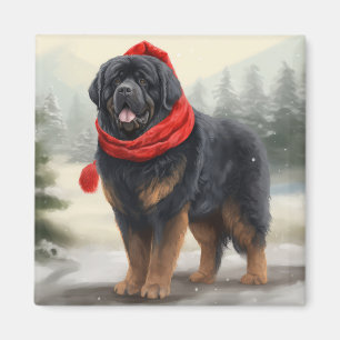 Imã Cachorro Mastim Tibetano na Neve Natal