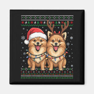 Imã Cachorro Meraniano Feio de Natal do Papai Noel Com