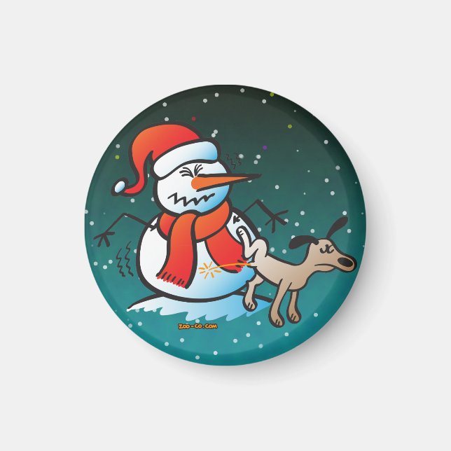 Imã Cachorro mijando num boneco de neve (Frente)