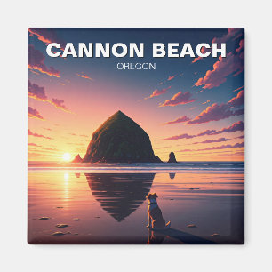 Imã Cachorro na praia de Cannon, Oregon