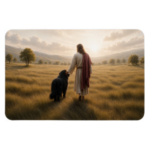 Ímã Cachorro Newfoundland andando com Jesus (Cartão me
