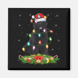Imã Cachorro Newfoundland Luzes de Natal Chapéu Engraç