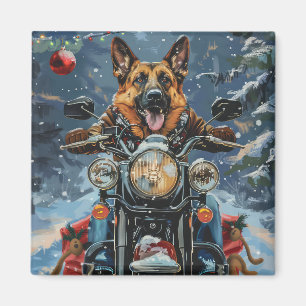 Imã Cachorro Pastor Alemão Pilotando Moto Natal