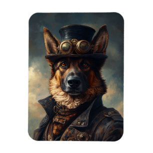 Ímã Cachorro Pastor Alemão Steampunk em Chapéu Alto Fl