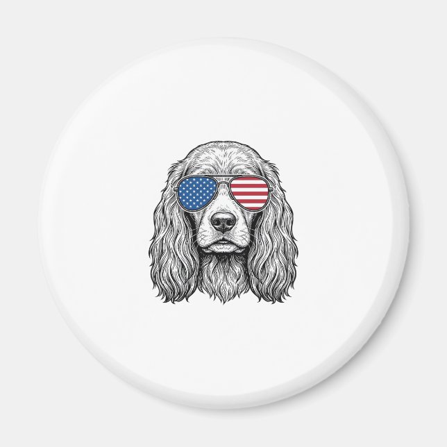 Imã Cachorro Patriótico com Óculos de Sol de Bandeira  (Frente)