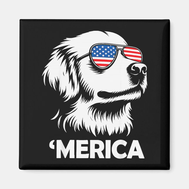 Imã Cachorro patriótico retriever dourado merica 4 de  (Frente)