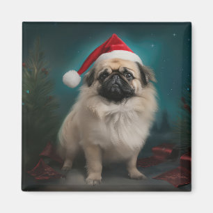Imã Cachorro Pekingês no Natal da Neve