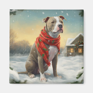 Imã Cachorro Pitbulento no Natal da Neve