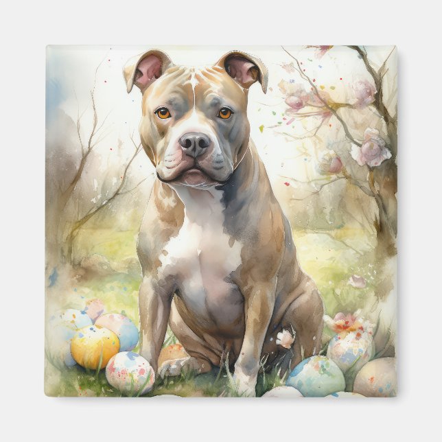 Imã Cachorro Pitbull com Ovos da Páscoa (Frente)