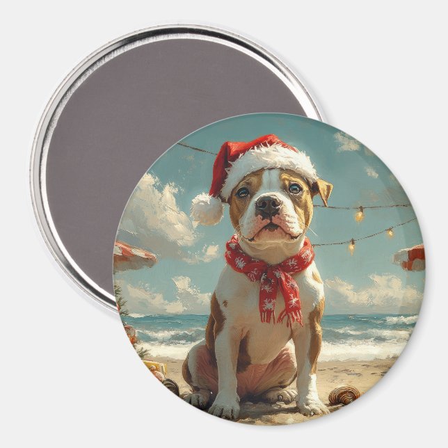 Imã Cachorro Pitbull Natal Vintage Praia (Front/Back)