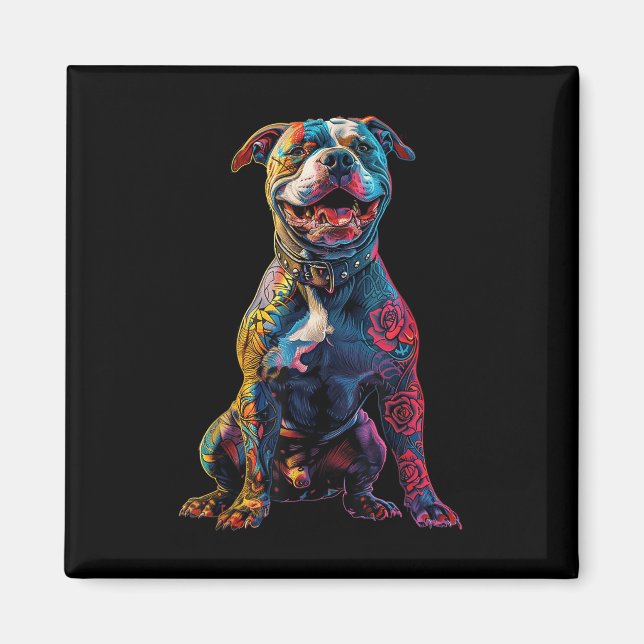 Imã Cachorro Pitbull Tatuado Cachorro Pitbull Cachorro (Frente)