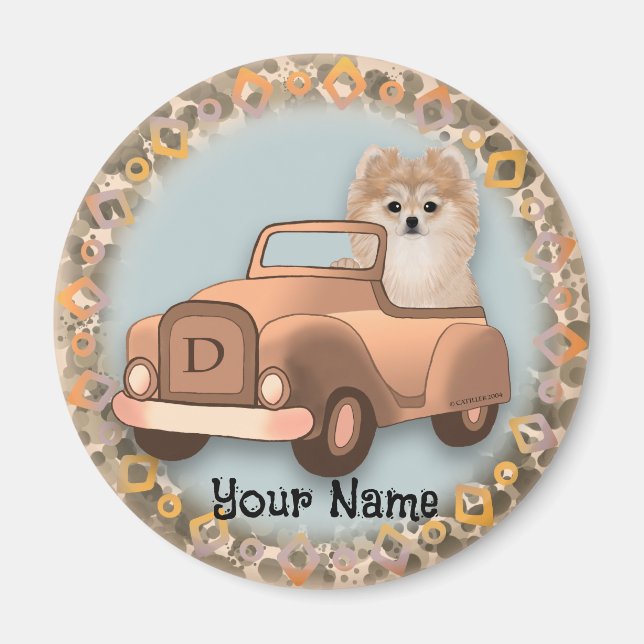 Imã Cachorro Pomerânia Dirigindo Carro (Frente)