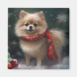 Imã Cachorro Pomerânia na Neve Natal