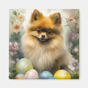 Imã Cachorro Pomerano com Feriado de Ovos de Páscoa