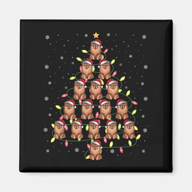 Imã Cachorro Pomerano Papais noeis de Árvore de Natal  (Frente)