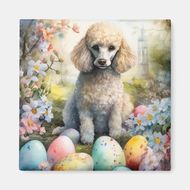 Imã Cachorro Poodle com Feriado de Ovos de Páscoa (Frente)