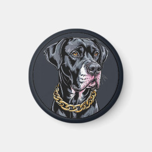 Imã Cachorro Preto de Luxo com Corrente de Ouro