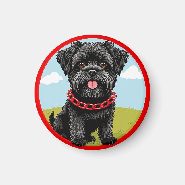 Imã Cachorro Preto Fofo Com Coleira Vermelha em Estilo (Frente)