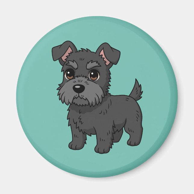 Imã Cachorro Preto Fofo do Terrier Escocês Verde (Frente)