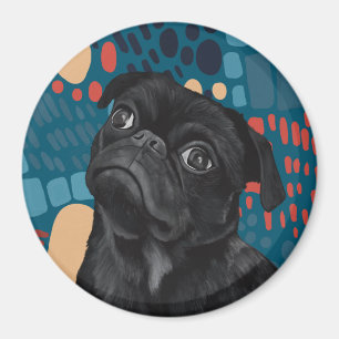 Imã Cachorro Preto Sentado Adorável no Abstrato Azul