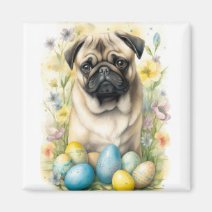 Imã Cachorro Pug com Ovos de Páscoa Feriado 