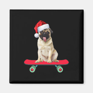 Imã Cachorro Pug Engraçado Andando de Skate Papai Noel