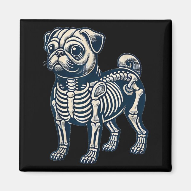 Imã Cachorro Pug Esqueleto Halloween (Frente)