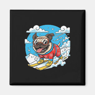 Imã Cachorro Pug Esquiando Nas Montanhas Nevadas Vibra
