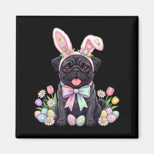 Imã Cachorro pug preto coelho de páscoa ovos floral pr
