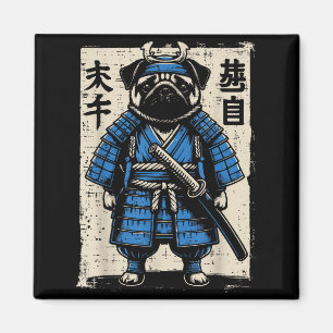 Imã Cachorro Pug Samurai Engraçado Guerreiro Japonês A