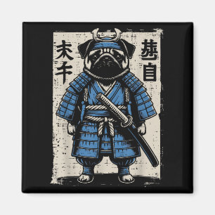 Imã Cachorro Pug Samurai Engraçados Homens De Arte Jap