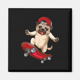 Imã Cachorro Pug Skatista Skate Motociclismo Vermelho