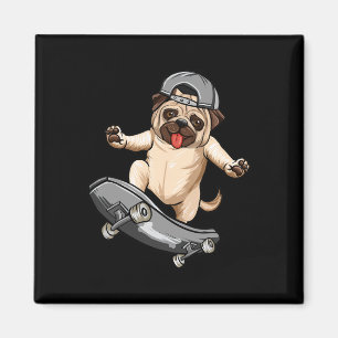 Imã Cachorro Pug Skatista Skate Skateboard Menino Cinz