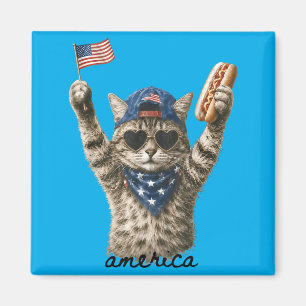 Imã Cachorro Quente de Gato Patriótico Americano