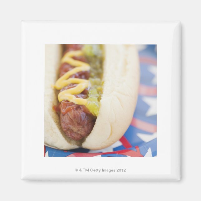 Imã Cachorro Quente em Vermelho, Branco e Azul (Frente)