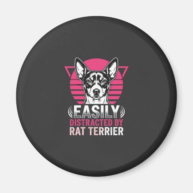 Imã Cachorro Rat Terrier Fácilmente Distraído Retro (Frente)