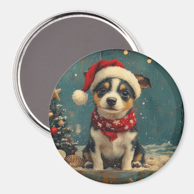 Imã Cachorro Rat Terrier Natal Vintage Praia (Front/Back)