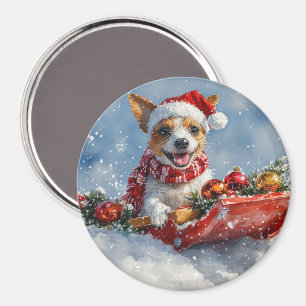Imã Cachorro Rat Terrier no Trenó Deixe Nevar Natal