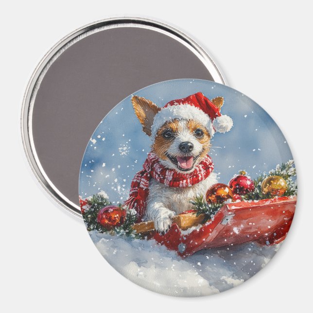 Imã Cachorro Rat Terrier no Trenó Deixe Nevar Natal  (Front/Back)
