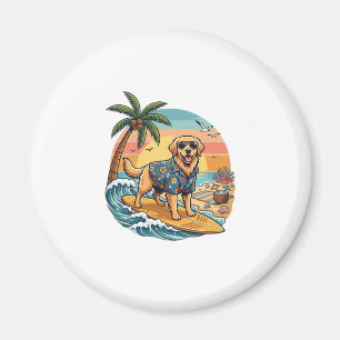 Imã Cachorro Retriever Dourado Surfando Prancha de Sur