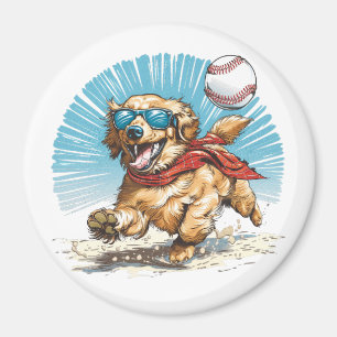 Imã Cachorro Retriever ouro Jogando Baseball