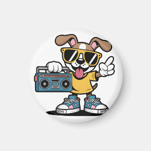 Imã Cachorro Retro Hip Hop: Cachorrinho Cartoon Legal