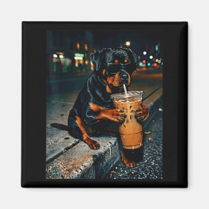 Imã Cachorro rottweiler bebendo café gelado animal eng