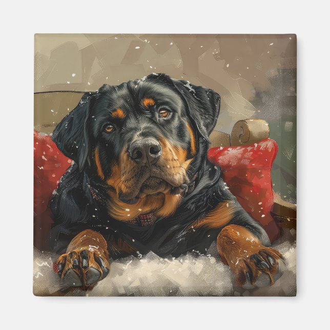 Imã Cachorro Rottweiler Festivo de Natal (Frente)