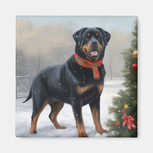 Imã Cachorro Rottweiler na Neve Natal (Frente)