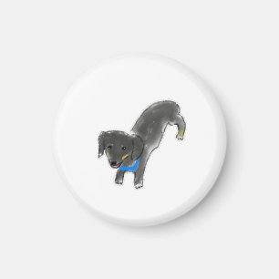 Imã Cachorro Salsicha Preto e Castanho Fofo Desenhado