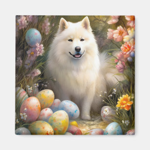 Imã Cachorro Samoyed com Feriado de Ovos de Páscoa