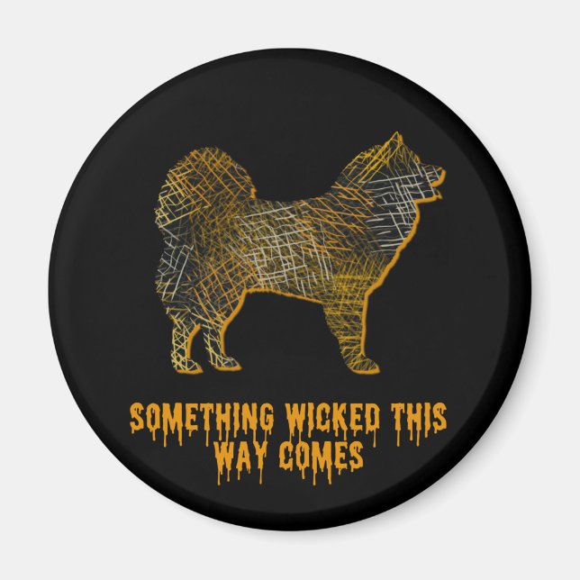 Imã Cachorro Samoyed Diversão Halloween Magnet (Frente)